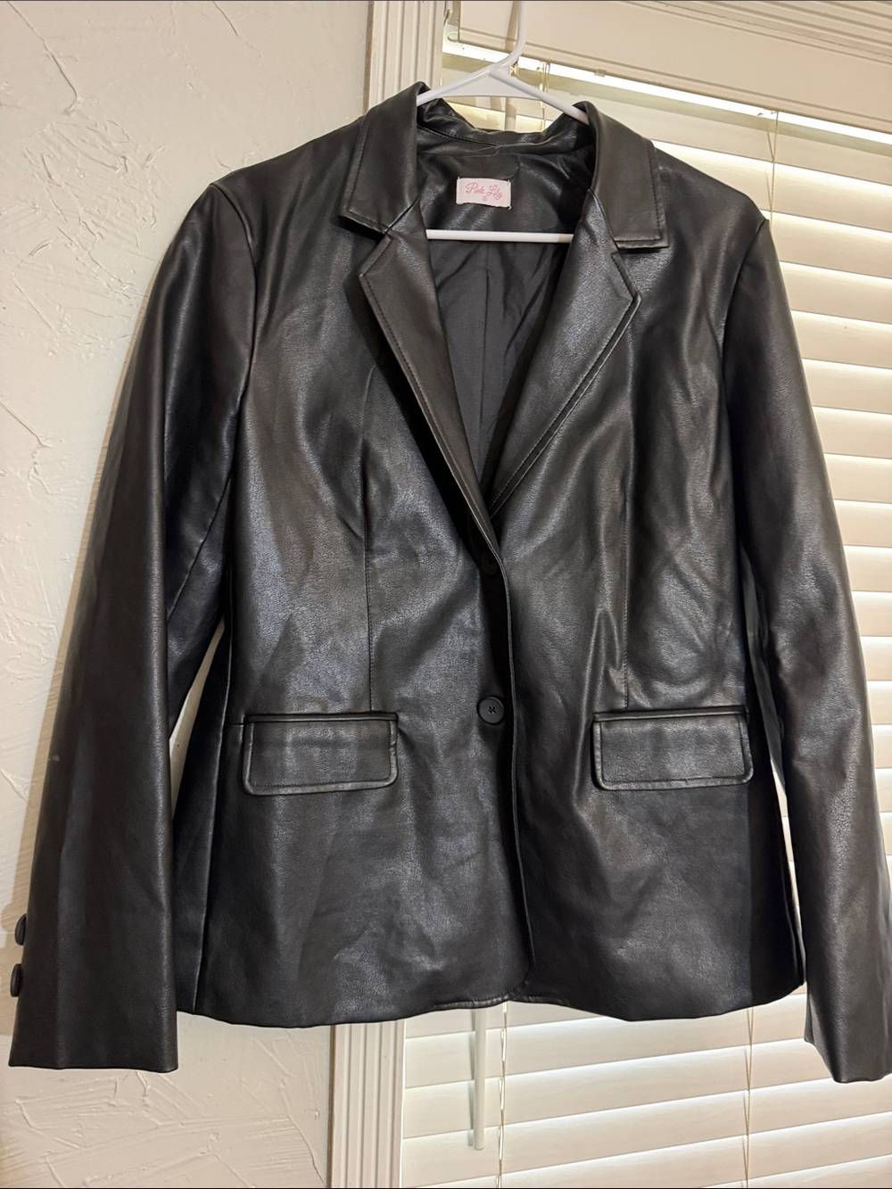 Black Faux Leather Blazer Jacket - Classic Tailored Style